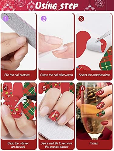 Kalolary 12 Листа Коледни Стикери За нокти, Самозалепващи Коледни Стикери За Пълен Тайна на Ноктите С пила за
