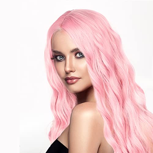 uliova 28-инчов дълъг розова перука тъкани от синтетични перука, завързана на средно навийте на естествената форма на вълна розово бретон форма на перука от дълги косм?