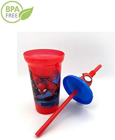 Чаша за вода Marvel Super Hero Spiderman със сламен прибори и съдове във формата на главата 3D герой - Безопасни бутилки без Бисфенол А, лесно миещи се, идеални подаръци за деца, м?
