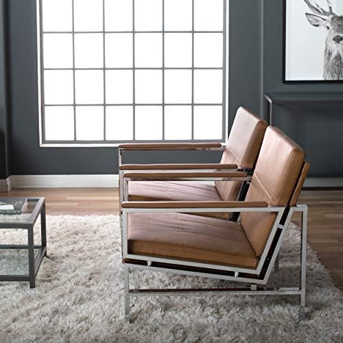 Studio Designs Home Модерен стол Atlas Акцент за всекидневната и спалнята, от естествена кожа, карамельно-кафяв,