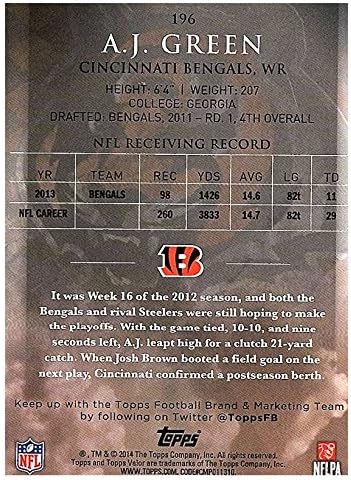 2014 Topps Valor 196 Футболна карта и Ей Джей Грийн Bengals NFL NM-MT