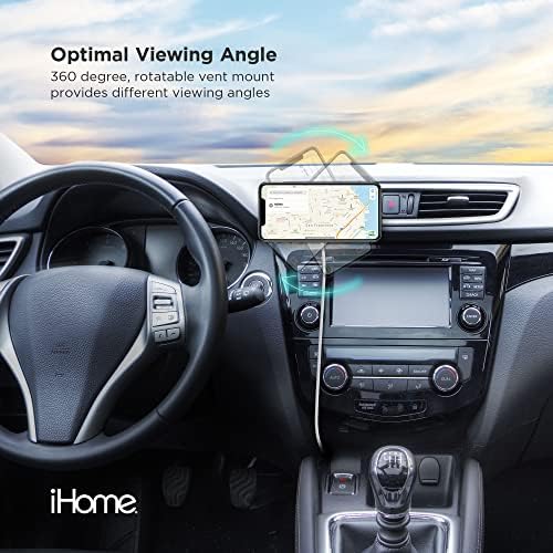 За определяне на iHome Magnetic Wireless Charging Air Vent, 10 W, за iPhone 12/13, Съвместим с чехлами MagSafe (Бял)