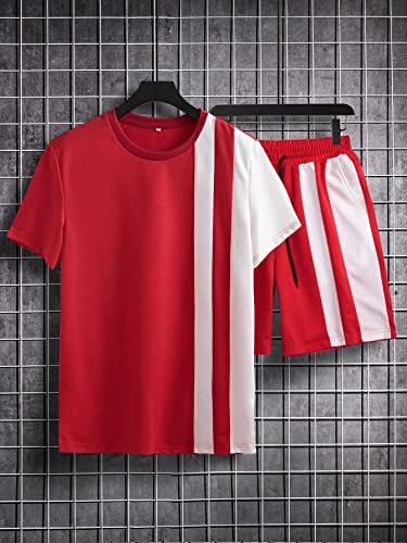 Мъжки дрехи GORGLITTER от 2 теми, Тениска с къс ръкав в Цвят Блока и къси Панталони с завязками на талията, Комплект