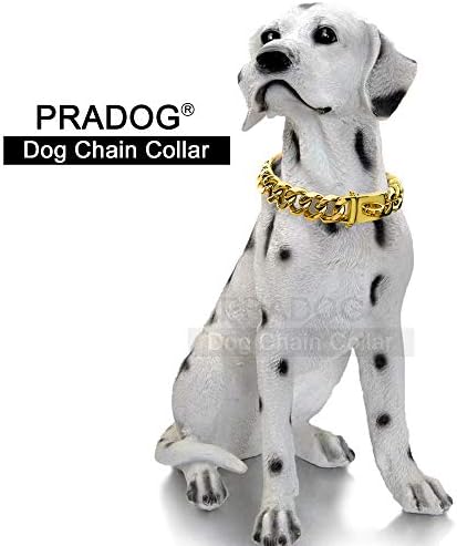 Нашийник за кучета със Златна Верига PRADOG Дизайнерски Нашийник за кучета с Кубински Звено на Веригата с Безопасна Дизайнерски Катарама 19 мм и Метален пръстен за раз