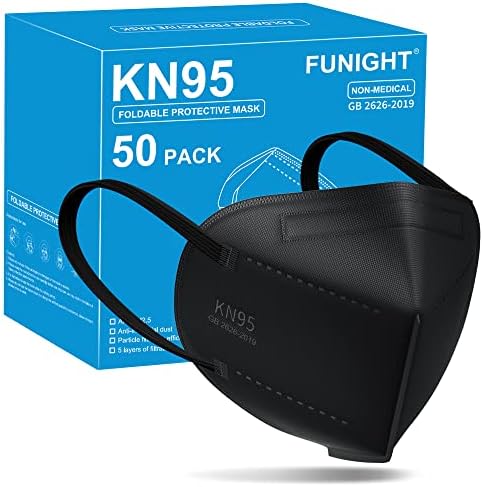 Маски за лице Funight KN95 50 Опаковки за Еднократна употреба, Маски за лице с 5-Слойным Дышащим Плат Цвят Черен