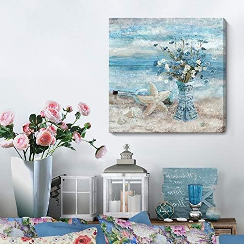 Декор на банята Стенно Изкуство Синя Плажна Картина Океанская Тема Цветен Принт На Платно Модерна Крайбрежната
