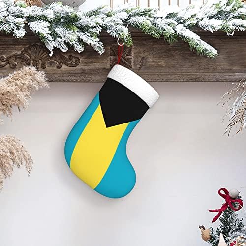 QG ZZX Коледни Чорапи с Бяла Супер Меки Плюшени Белезници, Коледни Чорапи с Багамским Флага, Коледни Украси, Отглеждане