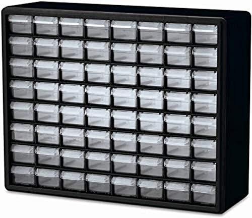 Akro-Mils 10164 64 Повдигащи пластмасови чекмеджета за съхранение на хардуерни продукти и шкаф за бродерия, 20 x 15,75, Черен и Разделители дължина 40717 за съхранение на хардуер?
