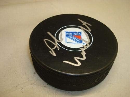 Хокейна шайба, с автограф Алена Vigneault Ню Йорк Рейнджърс 1A - за Миене на НХЛ с автограф