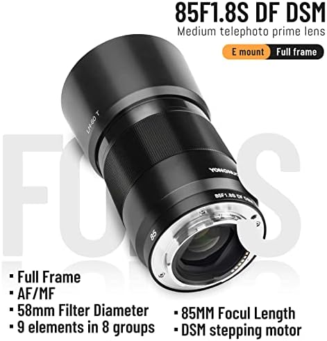 YONGNUO 85мм F1.8S DF DSM, Среден Телеобектив Prime за Sony E-Mount, Полнокадровый портретен обектив
