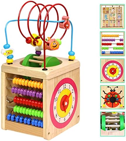 MICKYU 6 в 1-Дървена Кубче за деца, ABC-123 Сметало, Мъниста, Сортер под формата на Лабиринт, Ранно Развитие на играчка