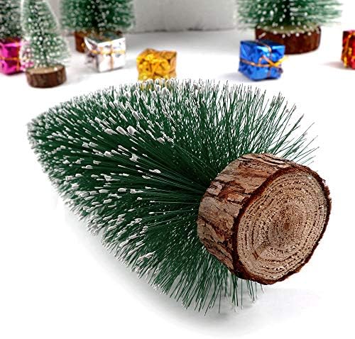 Dobmit Мини Коледно Дърво Настолна Борова Елха Малка Елха с Дървени Основания за Коледен декор (5ШТ)