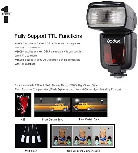 Светкавица Speedlight за камерата Godox V860II-C за Canon TTL 1/8000 s HSS 2,4 Ghz Безжична X System GN60 е Съвместим с цифрови камери на Canon 6D 7D 50Г 60D 500D, 550D 600D 650D 1000D 1100D 1DX 580EX II