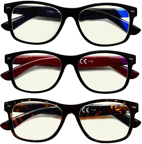 Eyekepper 3-Pack Очила за четене с блокиране на синя светлина за жени и мъже, компютърни ридеры + 1,75