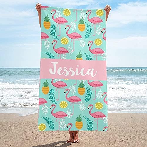 Произведено по поръчка Плажна Кърпа Flamingo Индивидуални Плажни Кърпи Flamingo Персонализирани Плажни кърпи с име за момиче