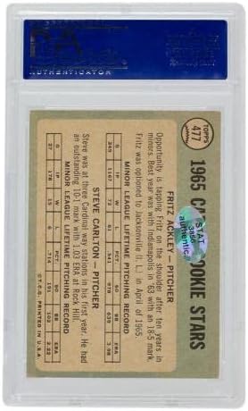 Стив Карлтън Подписа Бейзболна картичка Topps Новобранец Stars Кардиналите 1965 г. #477 PSA - Бейзболни картички с автограф