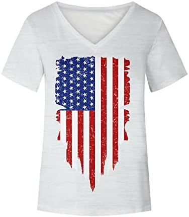 Comigeewa/ Тениски с Къс ръкав за Момичета, Есен-Лято, V-образно Деколте, Американски Флаг, Блузи с Графичен Дизайн, Тениски, Женски M7