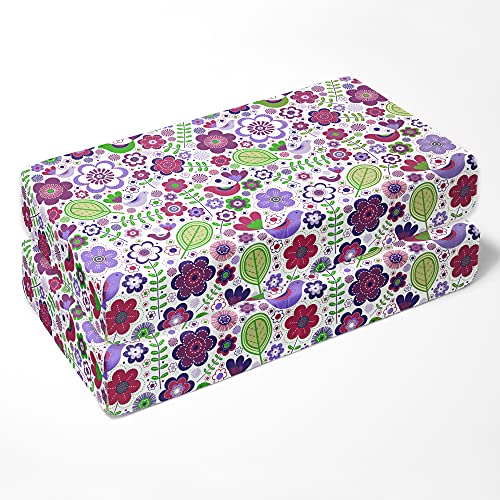 Bacati - 2 опаковки чаршаф за яслите - Меки дишащи бебешки кърпи от памук и перкаля с ботанически цветни