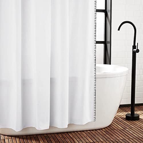 Завеса за душ Felisa Бяло с контрастиращи черни отстроченным ръба, Бельо Завеса за баня с текстурированным дрямка, Машинно