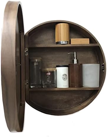 Огледален шкаф BDDIE за баня с възможност за завъртане на 180 °, Дървена Кръгла Шкаф, Ниша или Повърхностно монтиране, Стенни