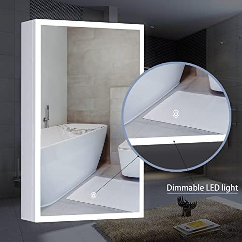 Seenvlog Комплект за баня с осветление, Шкаф за съхранение на Тоалетна пространство, Функция памет, Огледален шкаф с led осветление По периметъра, за Монтиране на стена, 1