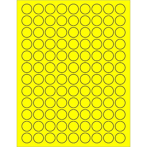 Етикети Aviditi Tape Logic 3/4 с флуоресцентными жълти кръгове, за лазерни и мастилено-струйни принтери, Перманентен лепило, Лист 8 1/2 x 11, 108 на Етикети върху хартия, 100 Листа