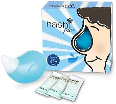 Средство за промиване на носа Hashi (Комплект от 1 средства за промиване на носа и 15 пакетчета соли за промиване на носа) Идва с номер за проследяване