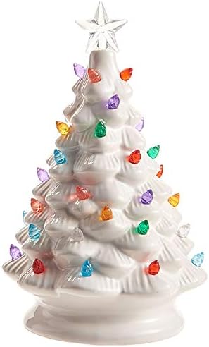Настолна Фигурка Раз White Ceramic Light Up Christmas Tree, 8 Инча