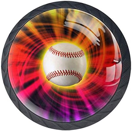Идеален Бейзболен Топката с Цветен Въртяща се Дръжка за Чекмедже, Дръжки за Шкафа с Винтове 4шт