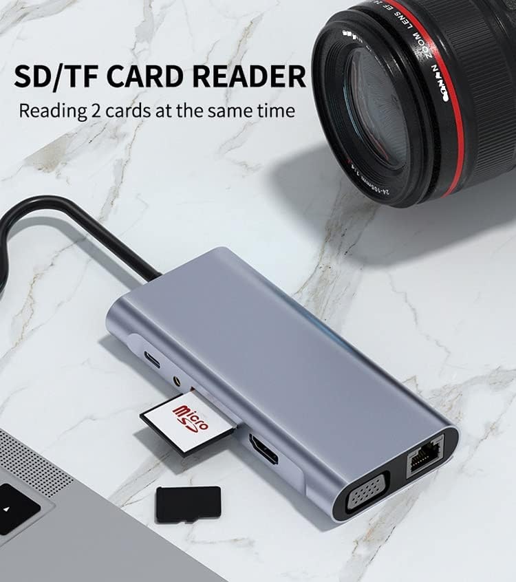 Докинг станция FDBV C USB Хъб 11-в-1 C USB Хъб 4K C USB към HDMI Адаптер за устройства за четене на карти за SD/microSD 4 Порта USB 3.0 с възможност за таксуване на пристанище PD капацитет 87 W