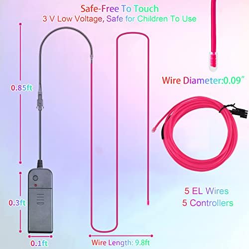 melndiea EL Wire 5 Бр.-Преносима Неон Веревочная лента с дължина 9,8 фута-Носимые Батарейные светлини за тяло-Подсветкана360