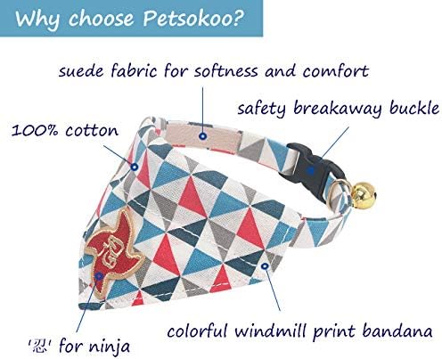 Нашийник-шарена кърпа PetSoKoo Japan Ninja за котки с камбана. памук.Модел на вятърна мелница. Сладък Нашийник за котка-Отцепнически