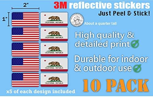 (x10) 3 M, Светлоотразителни Стикери, с Флага на Калифорния и САЩ | Универсални Защитни Етикети | Шлемове, лаптопи,