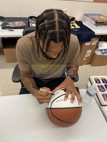 Исая Ливерс с автограф и двойна надпис Michigan Wolverines Баскетбол JSA COA - Баскетболни топки Колеж с автограф