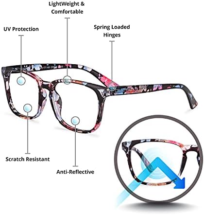 Очила за четене, блокер синя светлина (светло сини, в цветенце, увеличаване на 2,25), компютърни очила, модерен за мъже