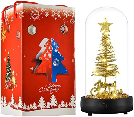 Мини Коледно дърво в Стъклен купола с led Гирлянди за украса или подаръци, Коледни Начало Декор на закрито, Изкуствен Декор