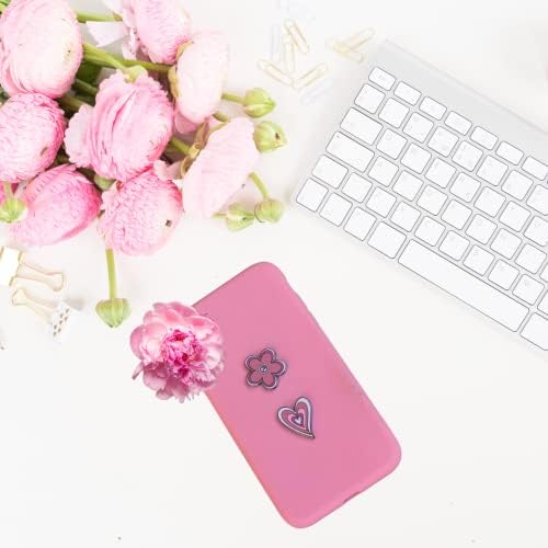 Метални етикети-шармы за калъфи за мобилни телефони. Комплект от 2 розови сърца и цветя, многократно и подвижни, не оставя следи. Символи на любов, щастие, романтика,