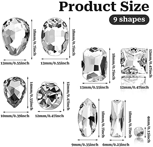 KALIONE 240 Бр. Големи Sew Кристали от Прозрачно Стъкло, Кристал скъпоценни камъни за Diy, Смесени Форми, Метални Кристали с фиксирана облегалка и Нокти, скъпоценни камъни з