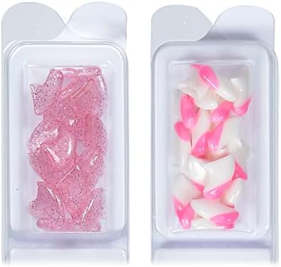Капачки за нокти Кити Caps за котки, бели с розови върховете и прозрачни, с розов блясък, 40 броя, Малки-24
