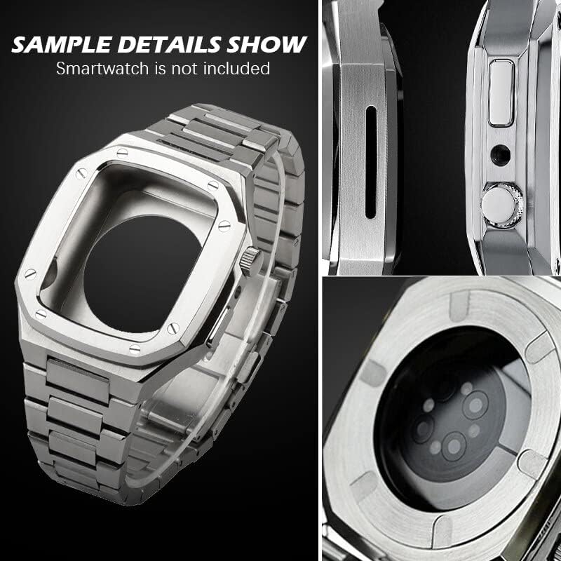 CNHKAU Луксозен комплект модификация на Apple Watch, каишка за часовника 45 мм 41 мм/40 мм 44 мм, метален калъф