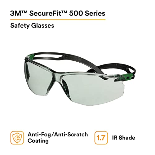 Защитни очила 3M, серия SecureFit 500, 20 опаковки, устойчивост на удар ANSI Z87, Регулируеми лък тел с храповиком, Спортни, Защитни очила, лещи IR 1.7 с защита срещу замъгляване и н