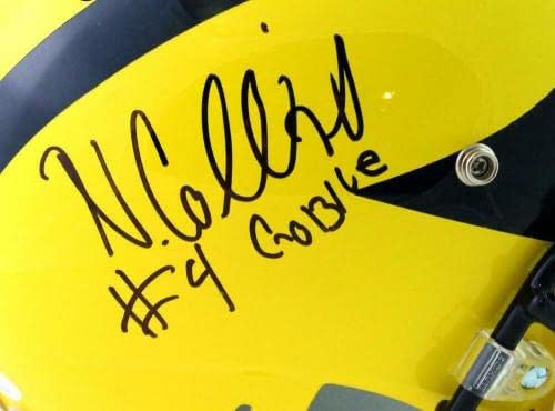 Нико Колинс подписа Каска Michigan Wolverines F/S Reverse Schutt с надпис w/Insc - JSA W - Студентски каски с