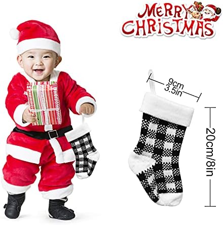 Crochet Коледни мини-Чорапи KAZOLEN, Комплект от 2 коледни чорапи 8 инча, Коледни Чорапи в клетката, Чорапи за окачване