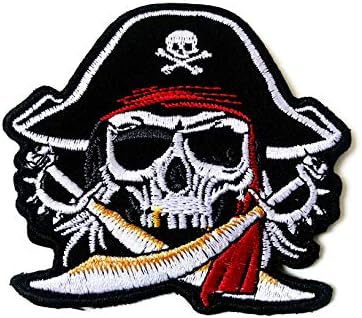 Пиратски Череп Капитан Призрак Кръстосани Мечове Червен Тюрбан Шапка Ленти с Логото Шият с Железни Вышитую Приложението