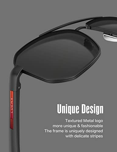 Слънчеви очила-авиатори LUENX за мъже с Квадратни Поляризирани Полигональными лещи - Защита от uv 400 с Аксесоари