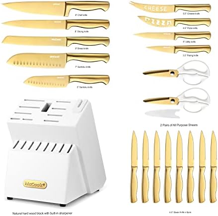 Комплекти кухненски ножове MC69G, 20 парчета + Комплект от 4 бамбукови разделочных дъски MCW11 (малки, 15,4 10,20,8)