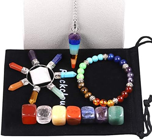 Подаръчен Комплект Исцеляющих Кристали Rockcloud в кутия за Подарък - Комплект от 7 Камъни за Чакрата, Генератор на енергия