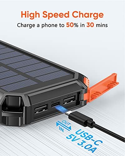 Riapow Слънчево зарядно 30000 ма Висок Капацитет с вграден USB C и USB-въвеждане на кабели, Преносими Зарядно устройство за бързо зареждане на телефона е с 5 аута и 2 входа за i
