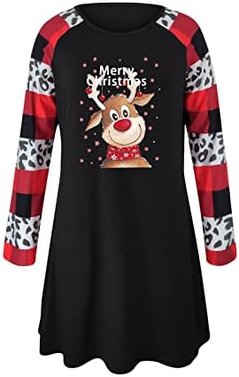 JJHAEVDY/ Дамски Ежедневни Просто Тениска с Коледните принтом и Дълъг Ръкав, Свободно Рокля Трапецовидна форма, С кръгло деколте, Ежедневна рокля