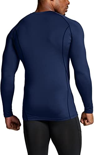 Мъжки Компресия ризи TSLA с V-образно деколте и дълъг ръкав, Спортни Топ с Базов слой, Тениска за бягане в сърцето
